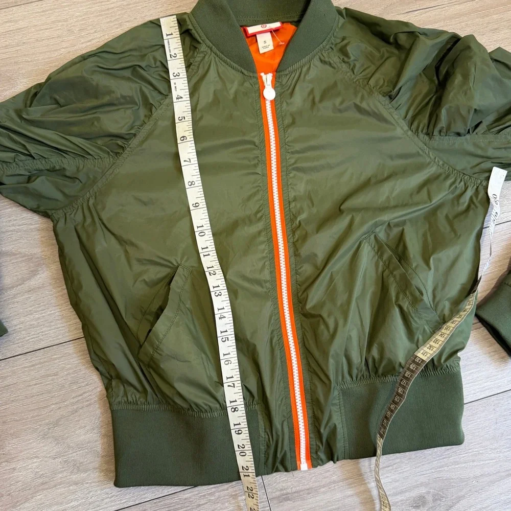 Hunter for Target Olive Green Ruched Sleeve Bomber Jacket Orange Zip Small